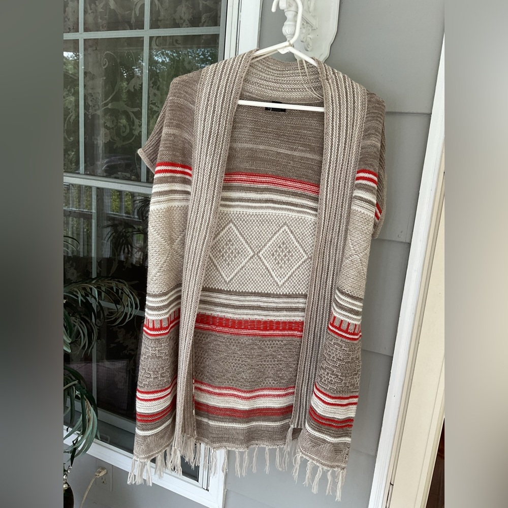 New Directions Sweater Women's Small Vest Cardigan Knit Colorful Fringes EUC